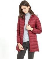 Women's Long Down Jacket Packable Winter Outwear Light Hooded Coat - Wine Red