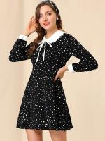 Women's Polka Dots Contrast Peter Pan Collar A-Line Vintage Chiffon Dress - XL