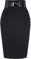 Women's Stretchy Pencil Skirt Side Pleated Business Skirts with Belt KK271(28 Color) - Black