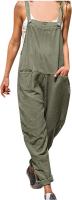 Women's Summer Cotton Linen Overalls Jumpsuits Plain Casual Loose Long Bib Harem Pants Rompers - Arm