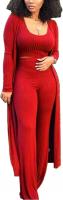 Women's Tracksuit Winter Autumn Knitted Long-sleeved Blazer Coat Tank Long Pants Three Piece Sets Ou