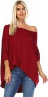 Women's Tunic Top – Casual 3/4 Batwing Dolman Sleeve Off Shoulder Baggy Oversized T Shirt Blouse, 