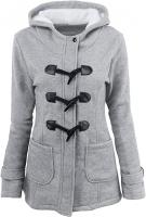Women Winter Thicken Fleece Jacket Warm Hooded Cotton Parka Coat Outwear Lined Overcoat - Light Grey