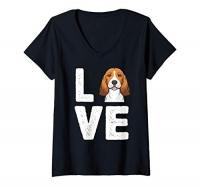 Womens Beagle T-Shirt Beagle Lover V-Neck T-Shirt, Black, XL