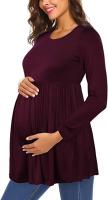 Womens Flattering Maternity Tops Comfy Short Sleeve Pleated Pregnancy Shirt, Large - Wine Red