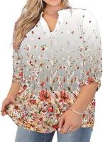 Womens Plus Size Tops V Neck T-Shirts Blouses Casual Soft Flowy Tunic Long Roll Tab Sleeves with But