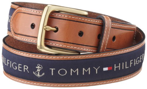 Tommy Hilfiger Men's Ribbon Inlay Fabric Belt with Single Prong Buckle - Size 42
