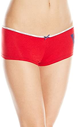Tommy Hilfiger Women s Logo Elastic Boyshort, Tango Red/Heather Logo, Medium
