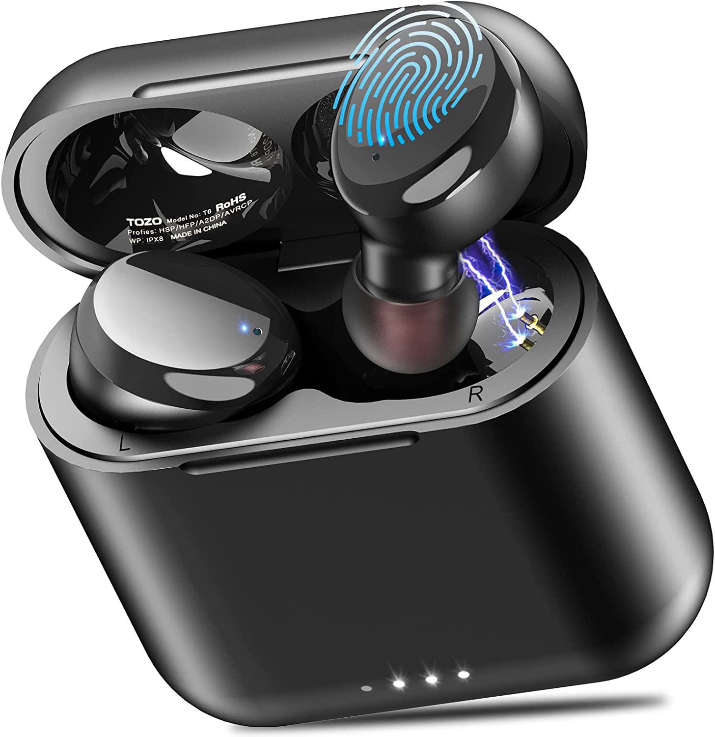 TOZO T6 True Wireless Earbuds Bluetooth 5.3, IPX8 Waterproof Stereo Earphones in-Ear Built-in Mic - Black