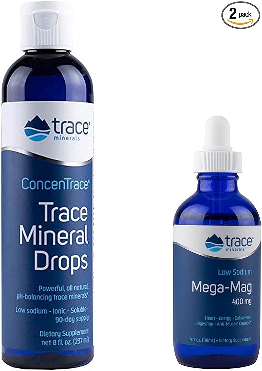 Trace Minerals Research - Concentrace Trace Mineral Drops, 8 fl oz liquid & Trace Minerals Mega-Mag- Ionic Magnesium Drops 4 oz - Liquid - Bundle Pack Exclusive