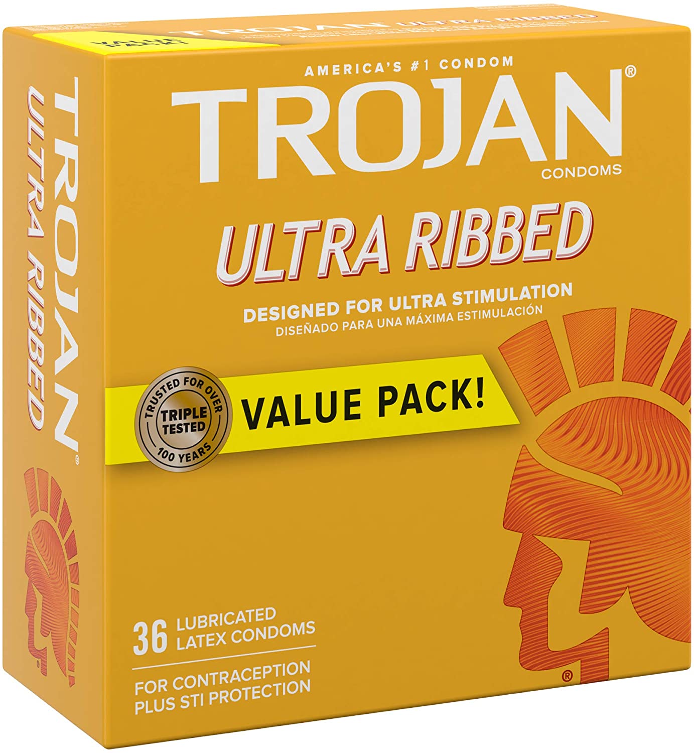 Trojan Ultra Ribbed Premium Lubricated Ultra Sensitivity Condoms - 36 Count