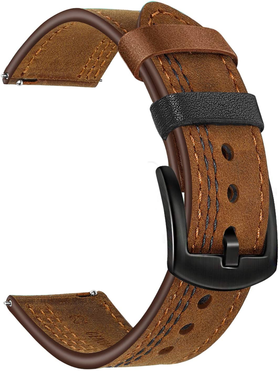 TRUMiRR Watch Band for Men's Gen 6 44mm / Gen 5 Carlyle / Garrett, Double Color Genuine Leather Watchband - Brown