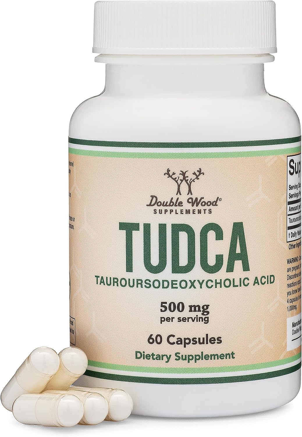 TUDCA Liver Support Supplement by Double Wood, 500mg Genuine Bile Acid TUDCA, 60 Caps