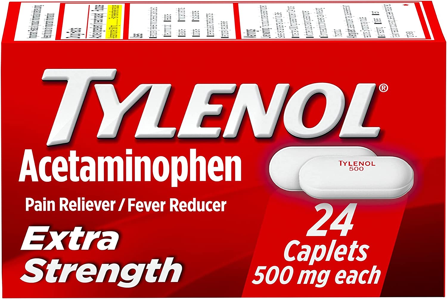 Tylenol Extra Strength Caplets with 500 mg Acetaminophen, Pain Reliever & Fever Reducer - 24 Count