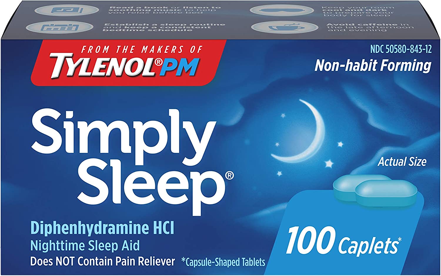 Tylenol Simply Sleep Nighttime Sleep Aid 25mg, (Pack of 2) - 100 Count