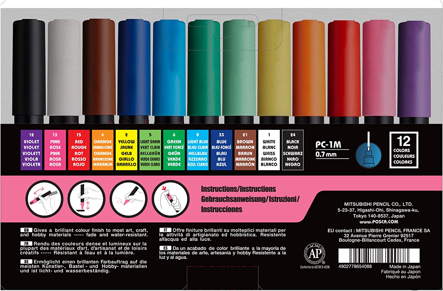 Uniposca Paint Marker Pen Extra Fine Point (PC1M12C) Set of 12 Colors