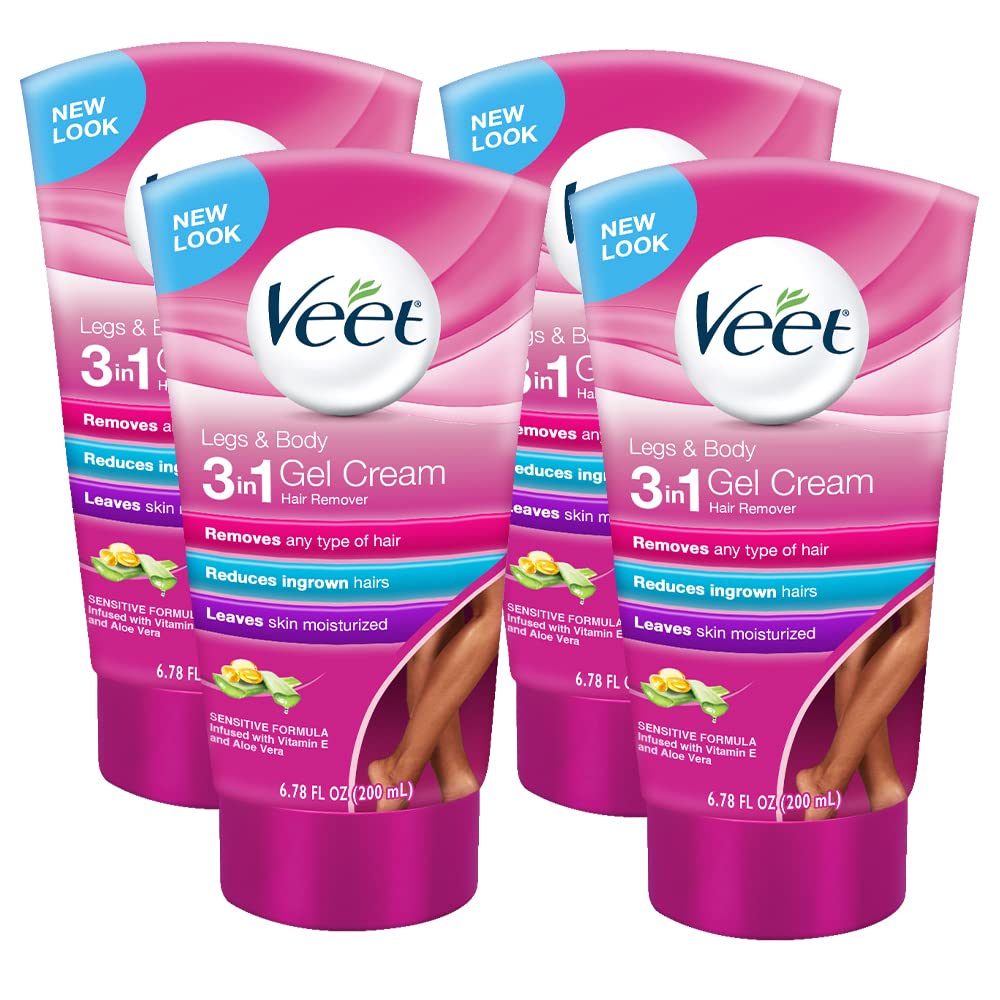 Veet Fast Acting Hair Remover Gel Cream for Legs and Body, Sensitive Formula, (Pack of 4) - 6.78 Fl Oz (200ml) Each