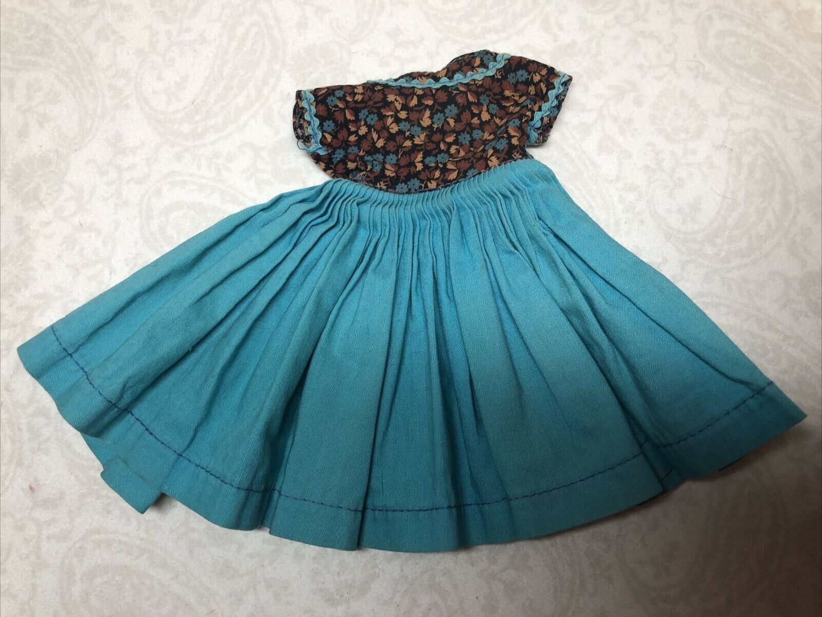 Vintage Miss Nancy Ann Vinyl Original Tagged Outfit Teal & Brown Dress #V8, 10" - Blue