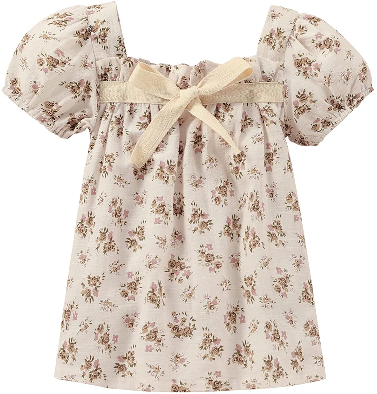 VISGOGO Infant Baby Girl Romper Dress Sister Matching Bow Square Collar Floral Print Short Sleeve Cl