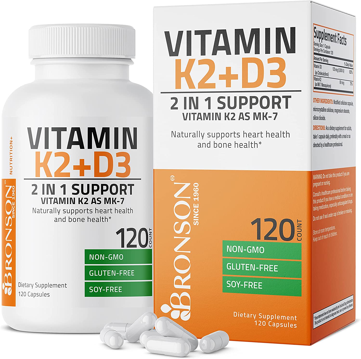 Vitamin K2 (MK7) with D3 for Bone and Heart Health Supplement, 5000 IU-D3 & 90 mcg-K2, Vitamin D