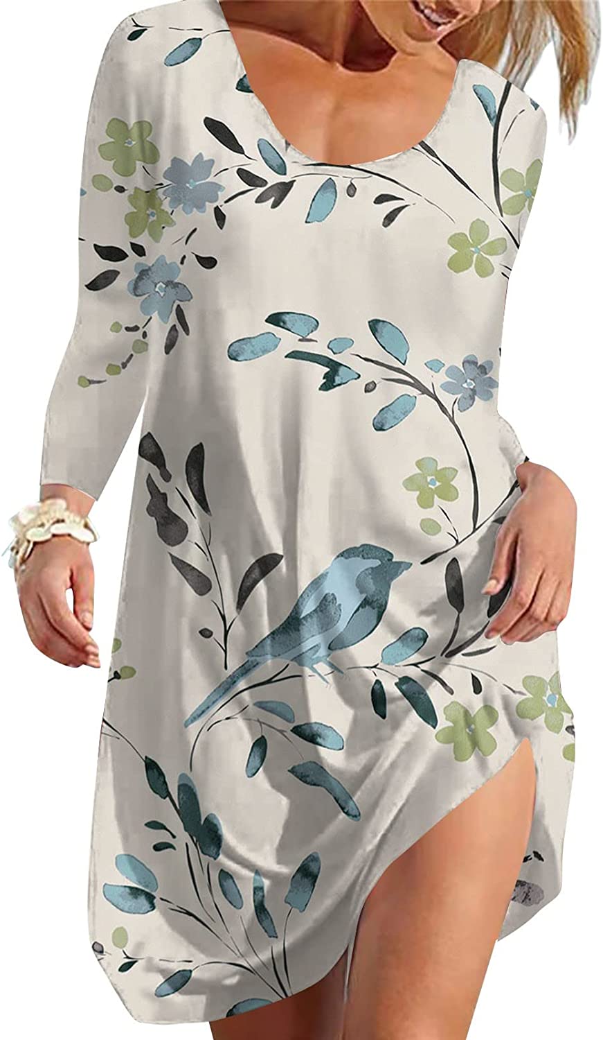 Women's Casual Dresses Halloween Print Casual Loose Long Sleeve Dress Fall Clothes 2022 - Khaki, XL