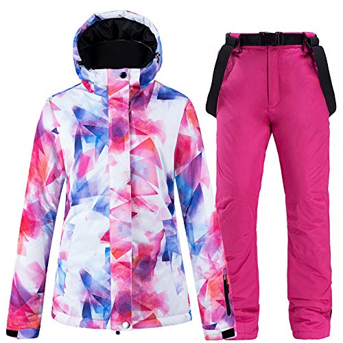 Womens Ski Suit Ski Jacket+Suspenders Ski Pants Waterproof Windproof Breathable Thermal For Snowboarding Outdoor Hiking,XL-XL