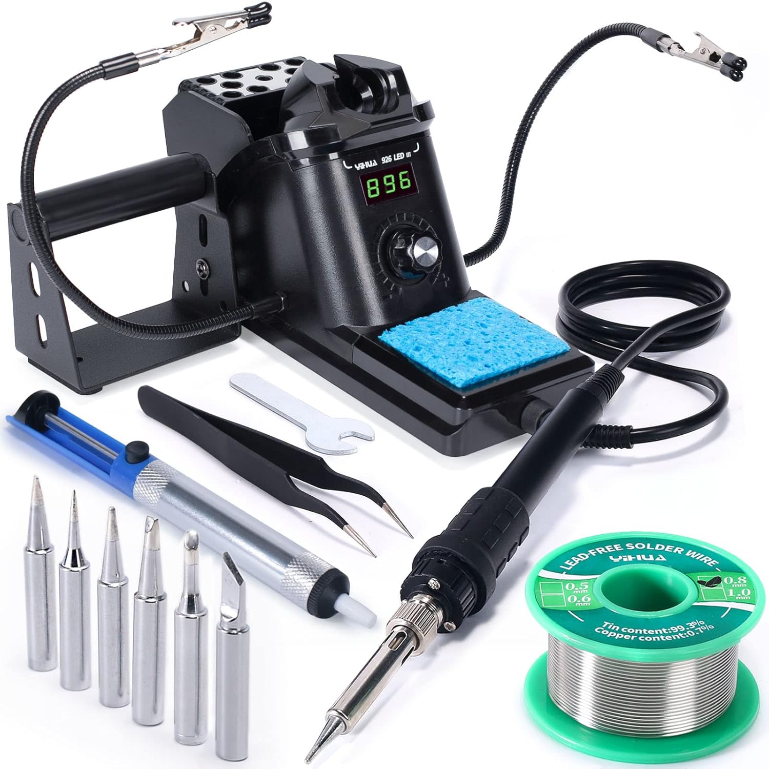 YIHUA 926 III 60W Digital Soldering Station – Adjustable PID Temperature Controller, LCD Display, ESD Safe with Helping Hands & Multi‑Tip Kit