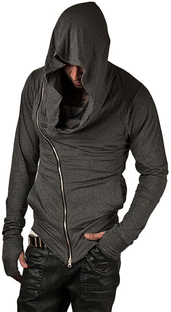 ZUEVI Men's Cool Side Zipper Assassin's Robe Hoodies - XL, Grey